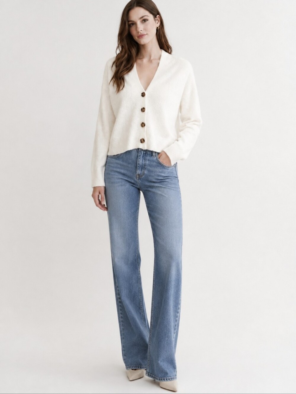 Y. A.S | Ivory Soft Wool Knit Lux Cropped Cardigan